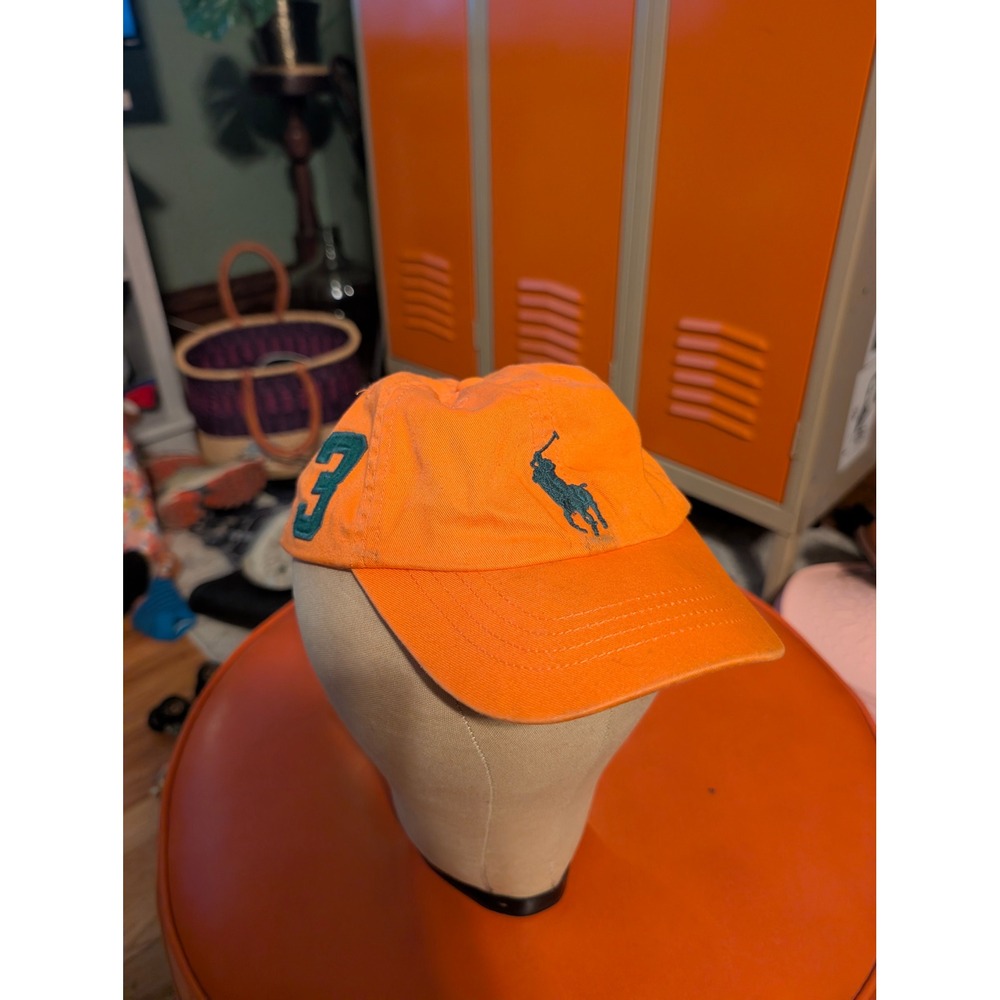 Polo Ralph Lauren Kids Orange Cotton Baseball Cap Teal Pony Hat Size 2T-4T